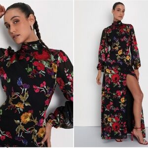 LULU's Flirty Floral Elegant Wedding Formal Event Sexy Sophisticated Maxi Dress